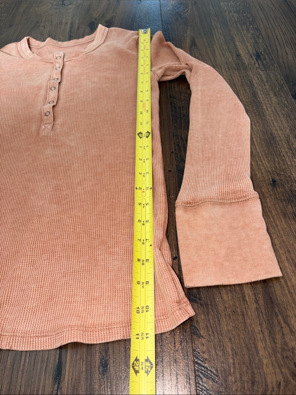 aerie Long Sleeve waffle Henley Top in Peach - Picture 5 of 7